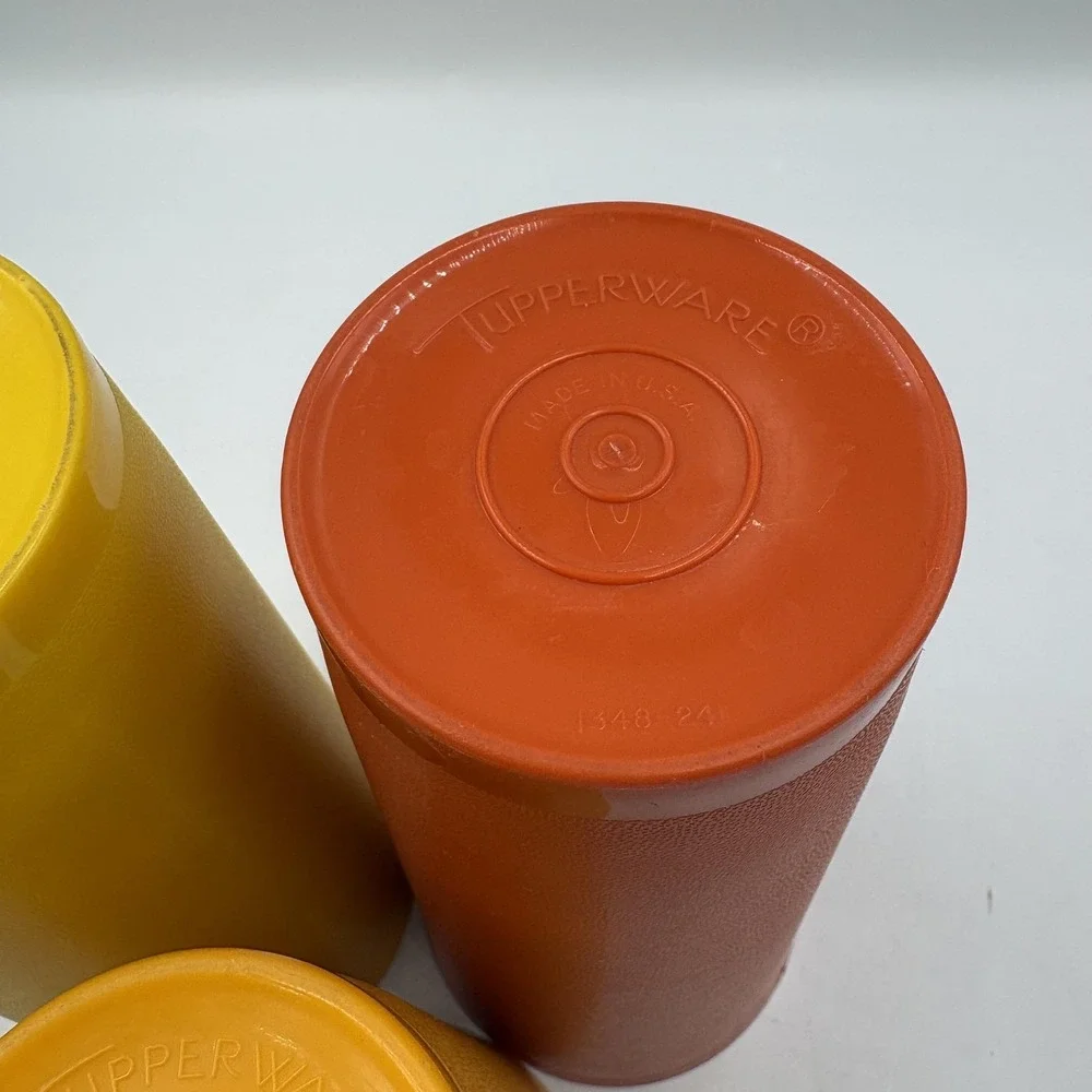 Tupperware Tumblers Set Of 3 Yellow Orange Plastic Drinking Glasses Vintage‎